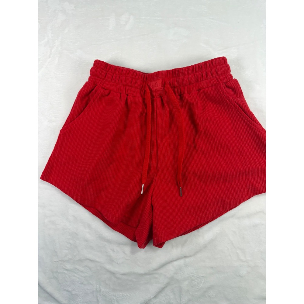 COMFRT Waffle Knit Shorts S Red High Waisted Drawstring Loungewear Women